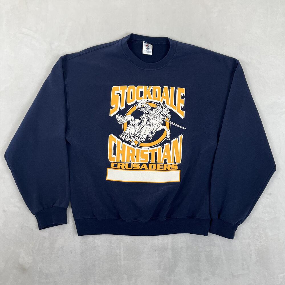 Vintage Stockdale Christian Crusaders Sweatshirt Mens Large Blue 90s